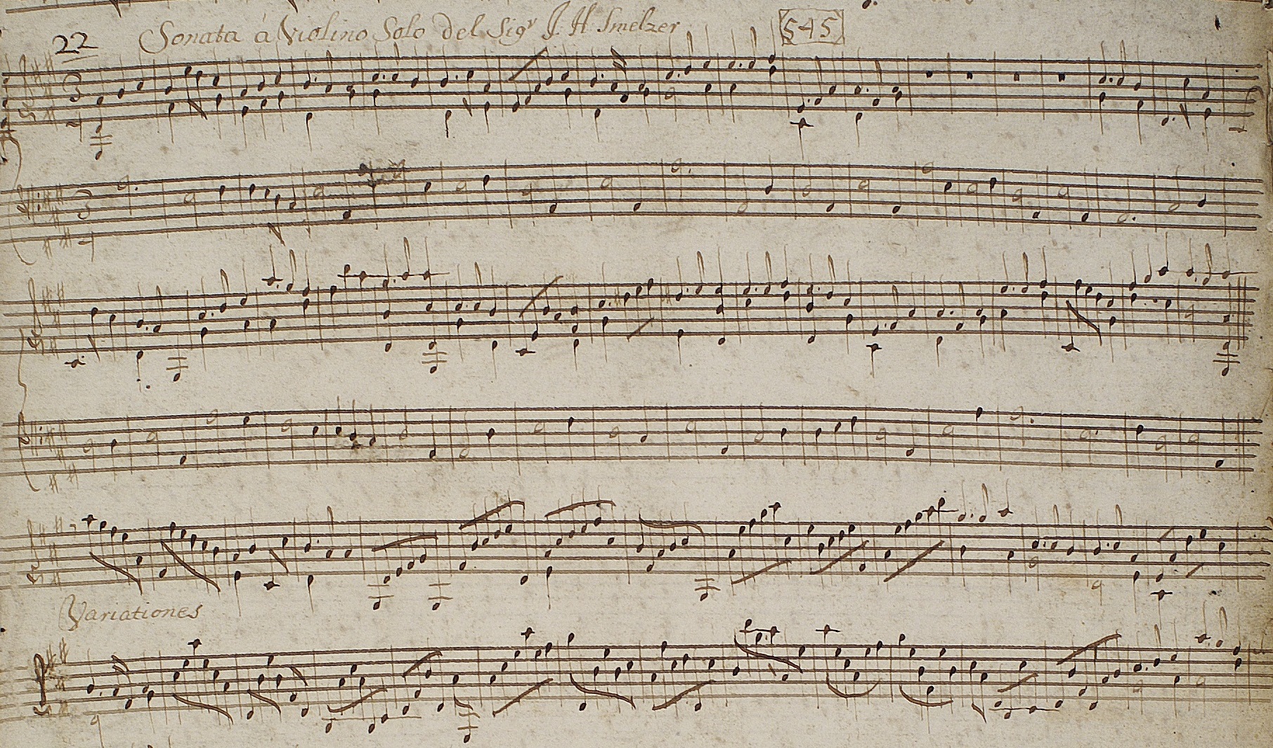 Manuscript page of Schmelzer violin sonata